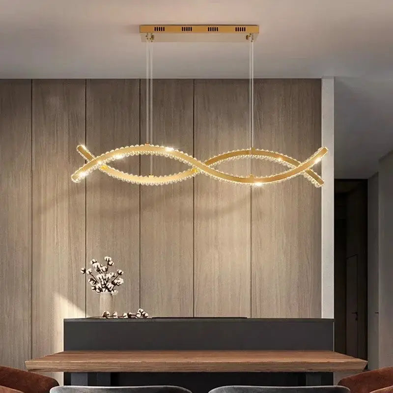 Modern gold rectangular crystal chandelier dining room light