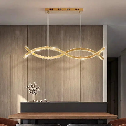 Modern gold rectangular crystal chandelier dining room light