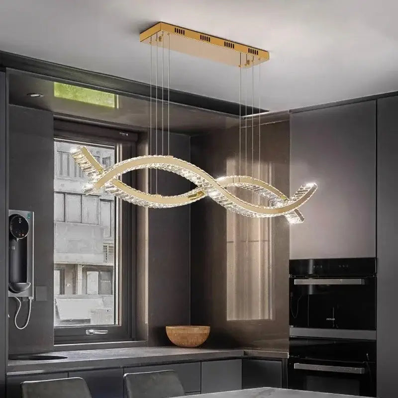 Modern gold rectangular crystal chandelier dining room light