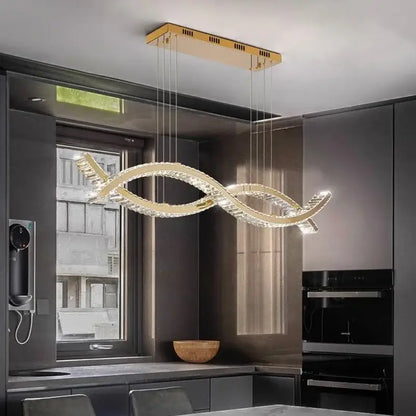 Modern gold rectangular crystal chandelier dining room light