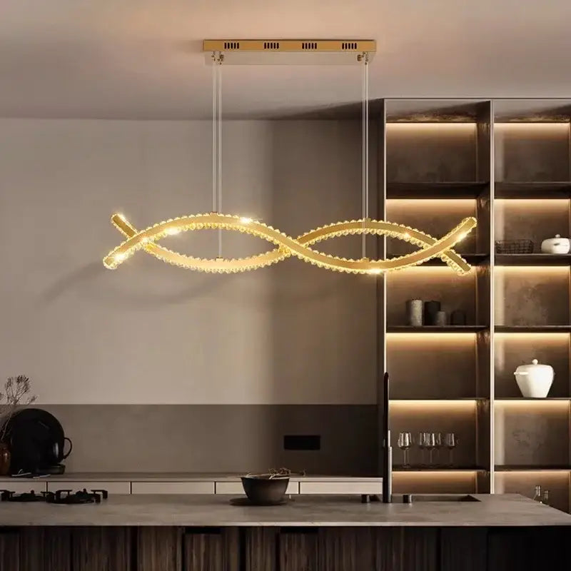 Modern gold rectangular crystal chandelier dining room light
