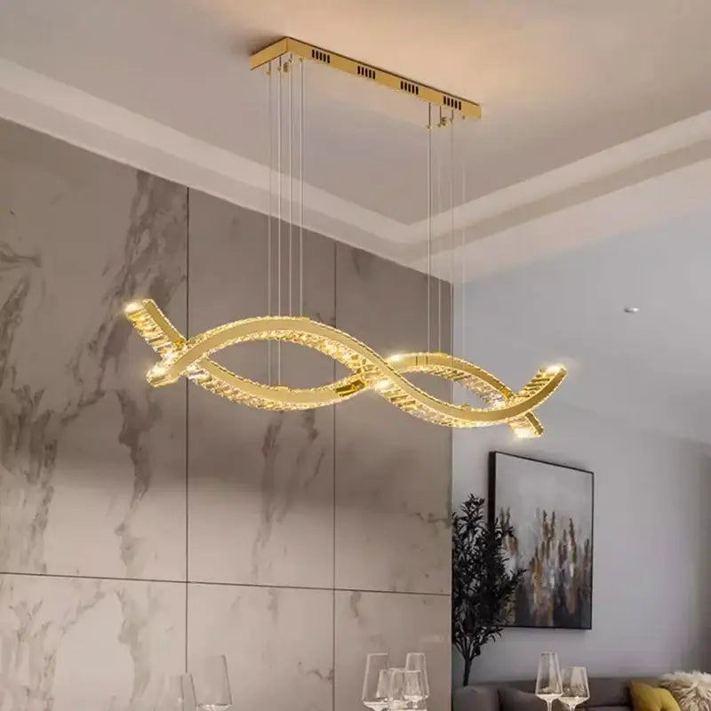 Modern gold rectangular crystal chandelier dining room light