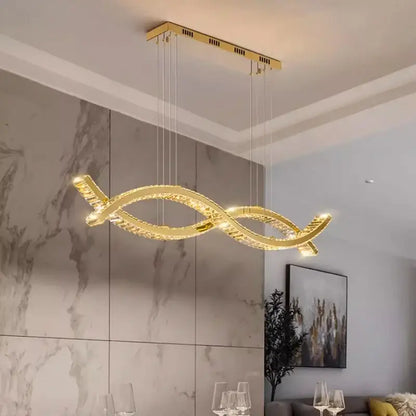 Modern gold rectangular crystal chandelier dining room light