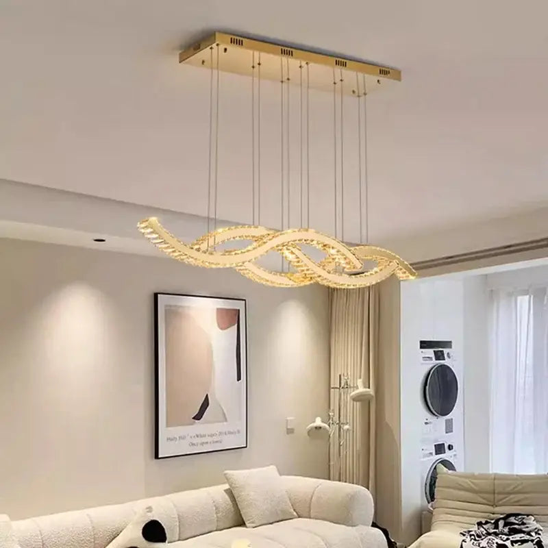 Modern gold rectangular crystal chandelier dining room light