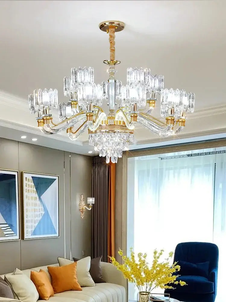 Elegant gold crystal chandelier for living room
