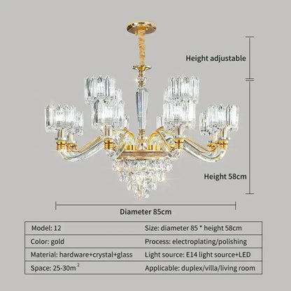 Elegant gold crystal chandelier for living room