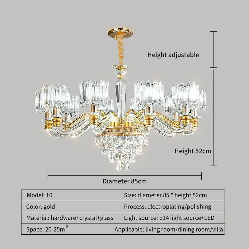 Elegant gold crystal chandelier for living room