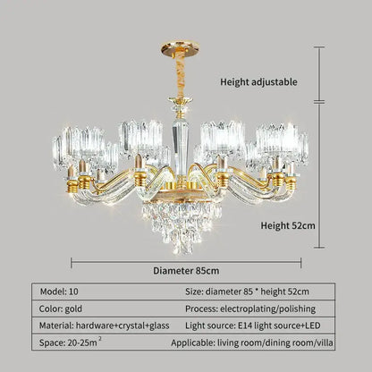 Elegant gold crystal chandelier for living room