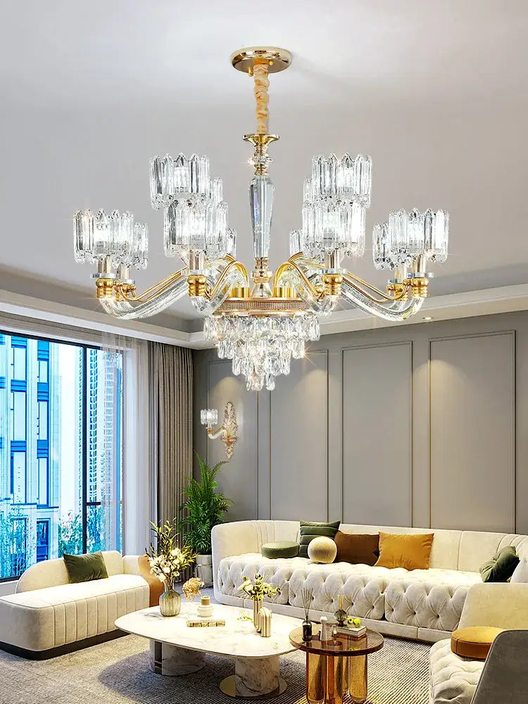 Elegant gold crystal chandelier for living room