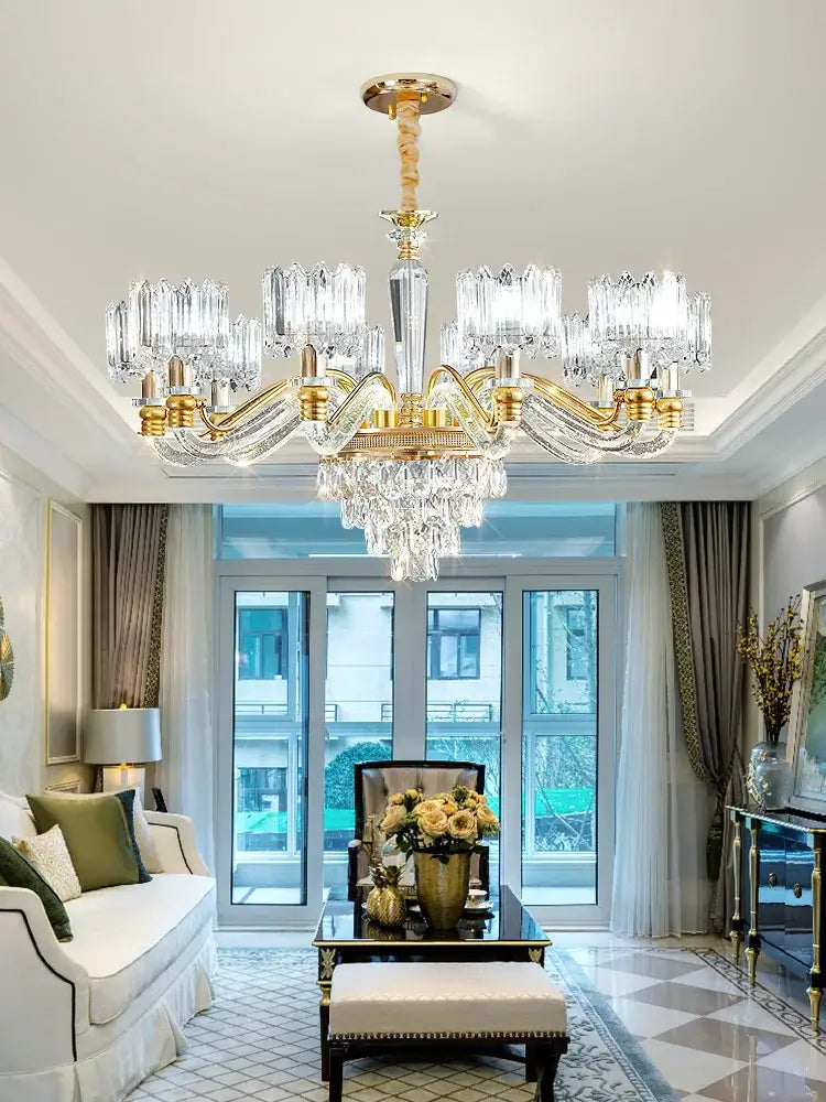 Elegant gold crystal chandelier for living room