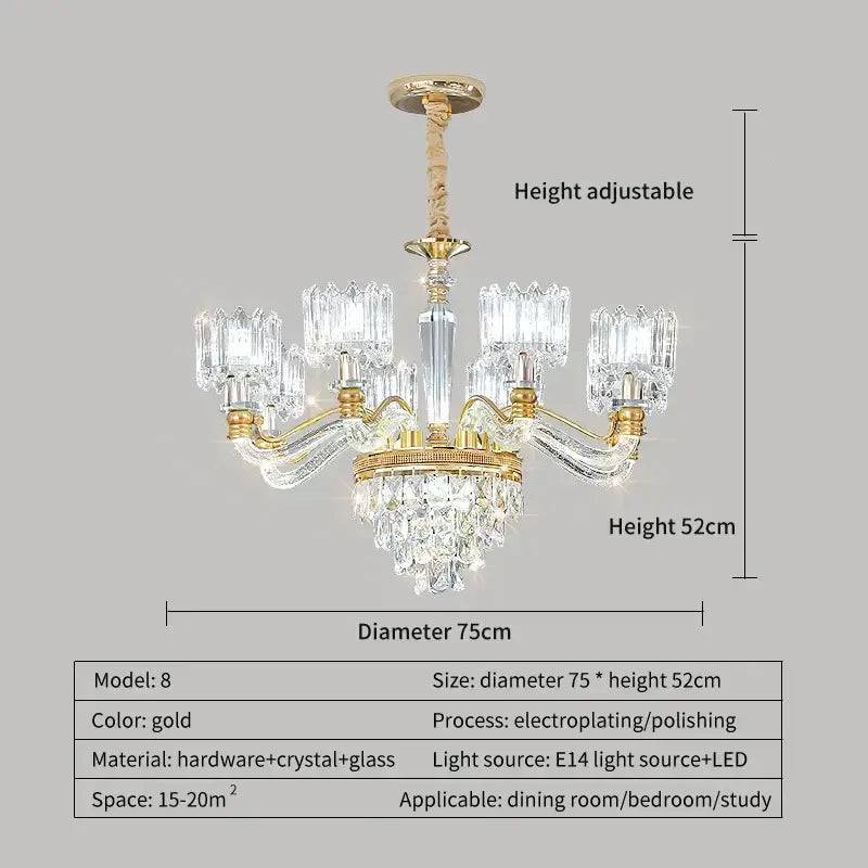 Elegant gold crystal chandelier for living room