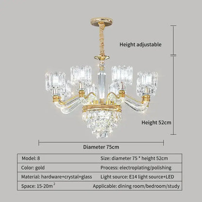 Elegant gold crystal chandelier for living room