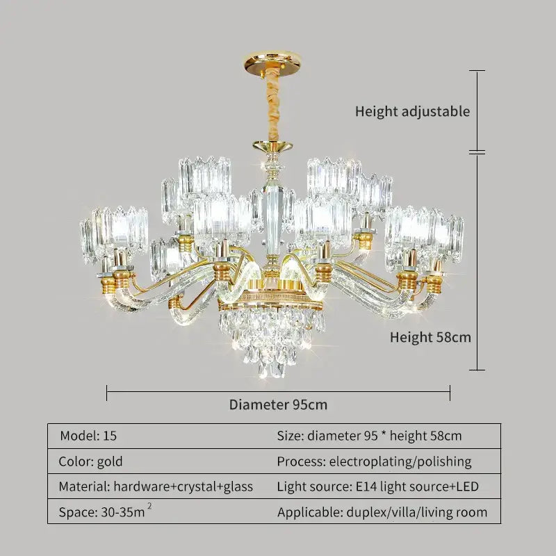 Elegant gold crystal chandelier for living room