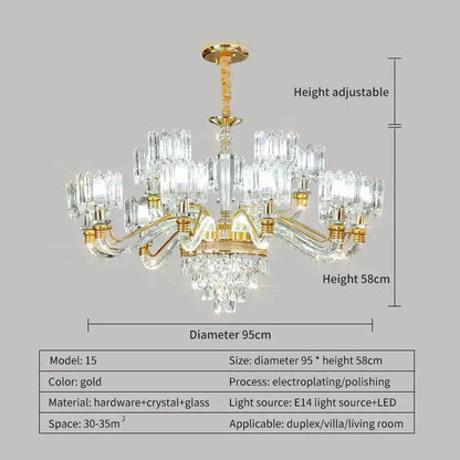 Elegant gold crystal chandelier for living room
