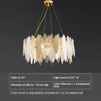 Modern gold & blue leaf crystal chandelier dining room light