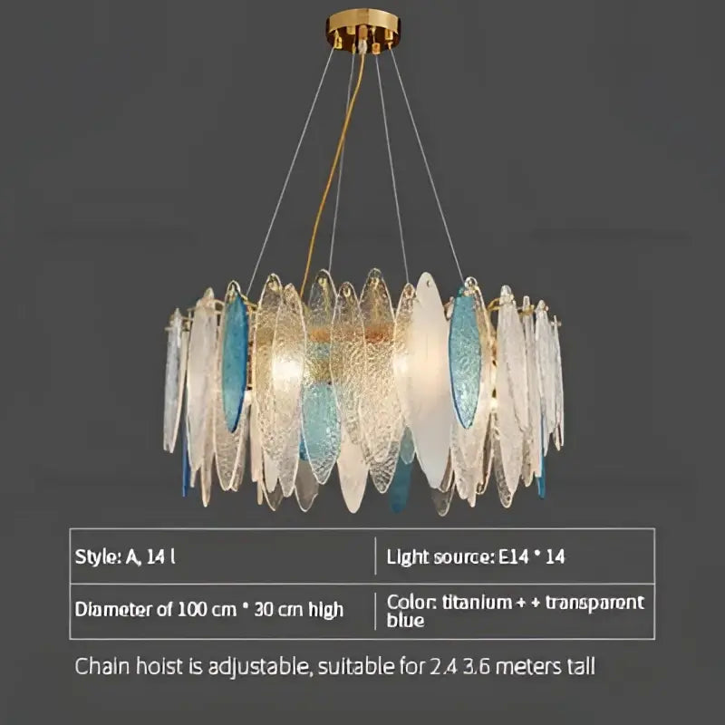 Modern gold & blue leaf crystal chandelier dining room light