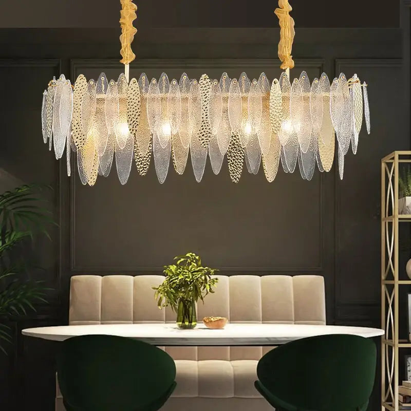 Modern gold & blue leaf crystal chandelier dining room light