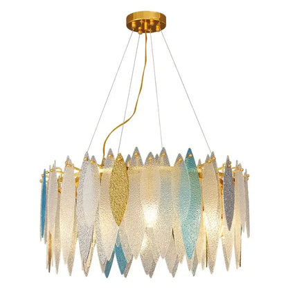 Modern gold & blue leaf crystal chandelier dining room light