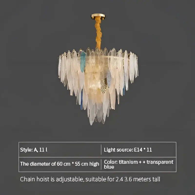 Modern gold & blue leaf crystal chandelier dining room light