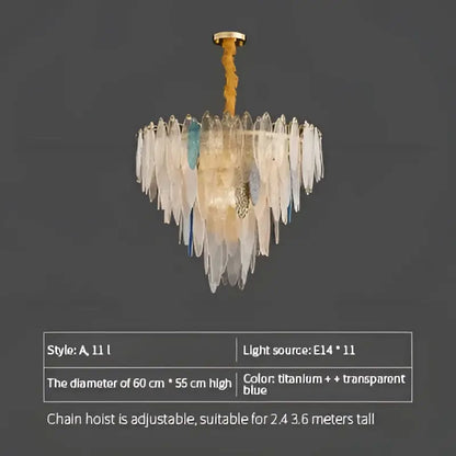 Modern gold & blue leaf crystal chandelier dining room light