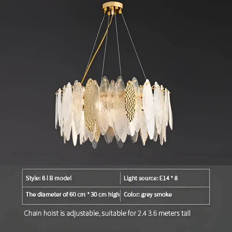 Modern gold & blue leaf crystal chandelier dining room light