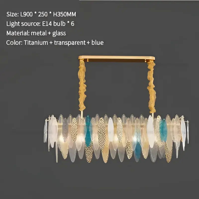 Modern gold & blue leaf crystal chandelier dining room light