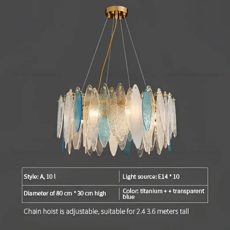 Modern gold & blue leaf crystal chandelier dining room light
