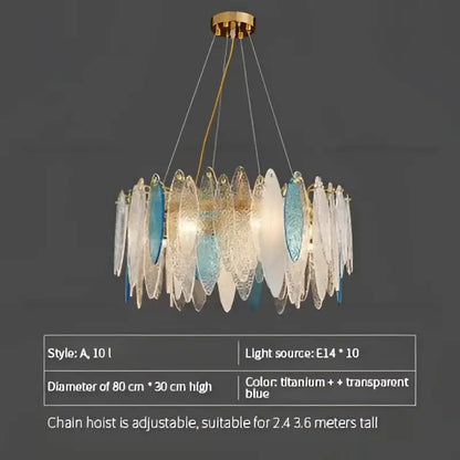 Modern gold & blue leaf crystal chandelier dining room light