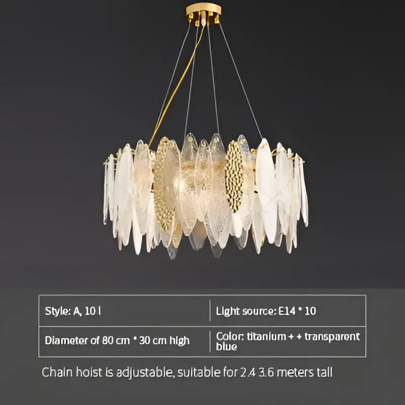 Modern gold & blue leaf crystal chandelier dining room light