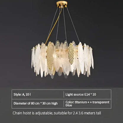 Modern gold & blue leaf crystal chandelier dining room light