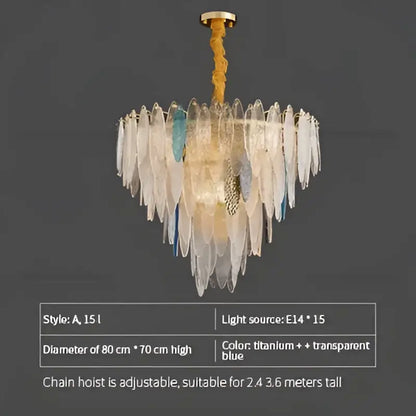 Modern gold & blue leaf crystal chandelier dining room light