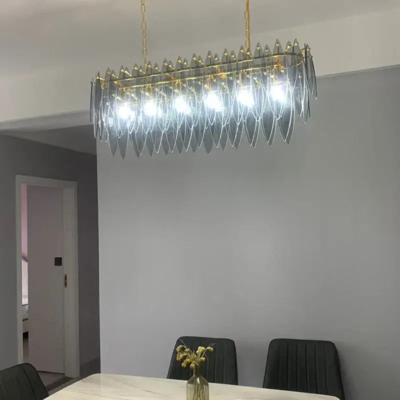 Modern gold & blue leaf crystal chandelier dining room light