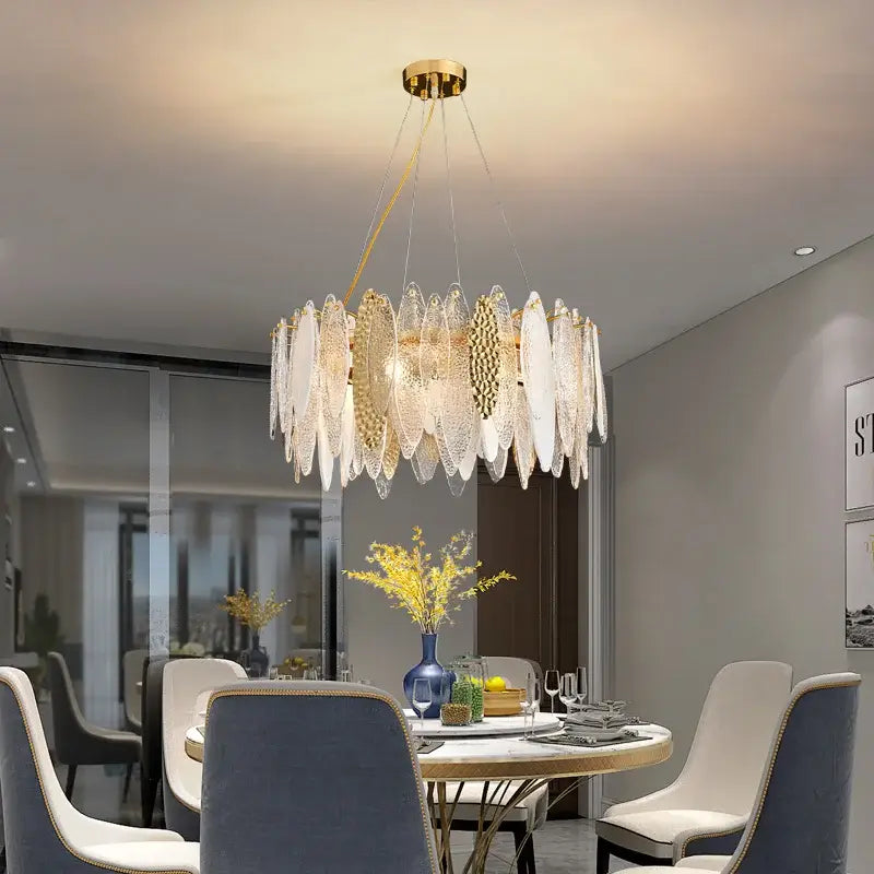 Modern gold & blue leaf crystal chandelier dining room light