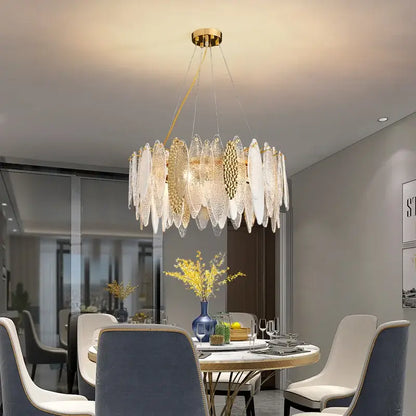 Modern gold & blue leaf crystal chandelier dining room light