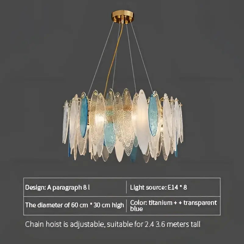 Modern gold & blue leaf crystal chandelier dining room light