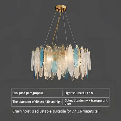 Modern gold & blue leaf crystal chandelier dining room light