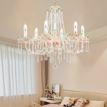 French style white and pink crystal chandelier dining room light