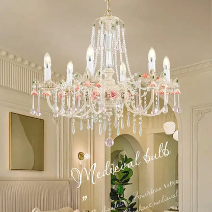 French style white and pink crystal chandelier dining room light
