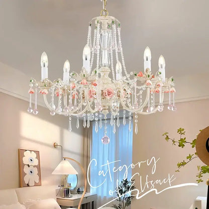 French style white and pink crystal chandelier dining room light