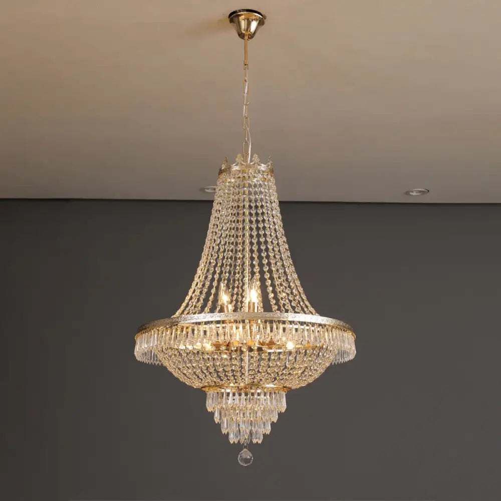 Ornate silver multi tier crystal chandelier living room