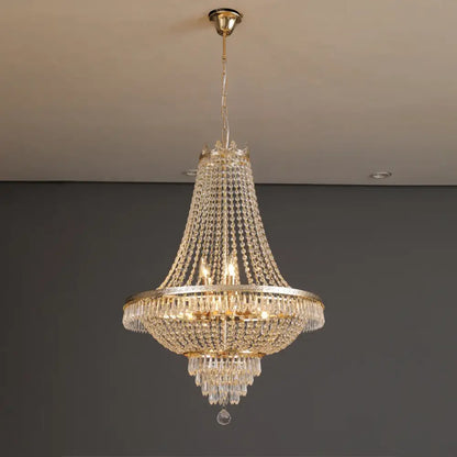 Ornate silver multi tier crystal chandelier living room