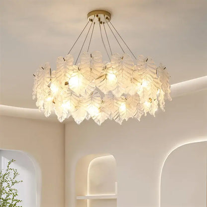 Elegant white leaf crystal chandelier for living room gold mount