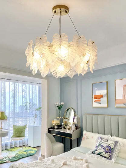 Elegant white leaf crystal chandelier for living room gold mount