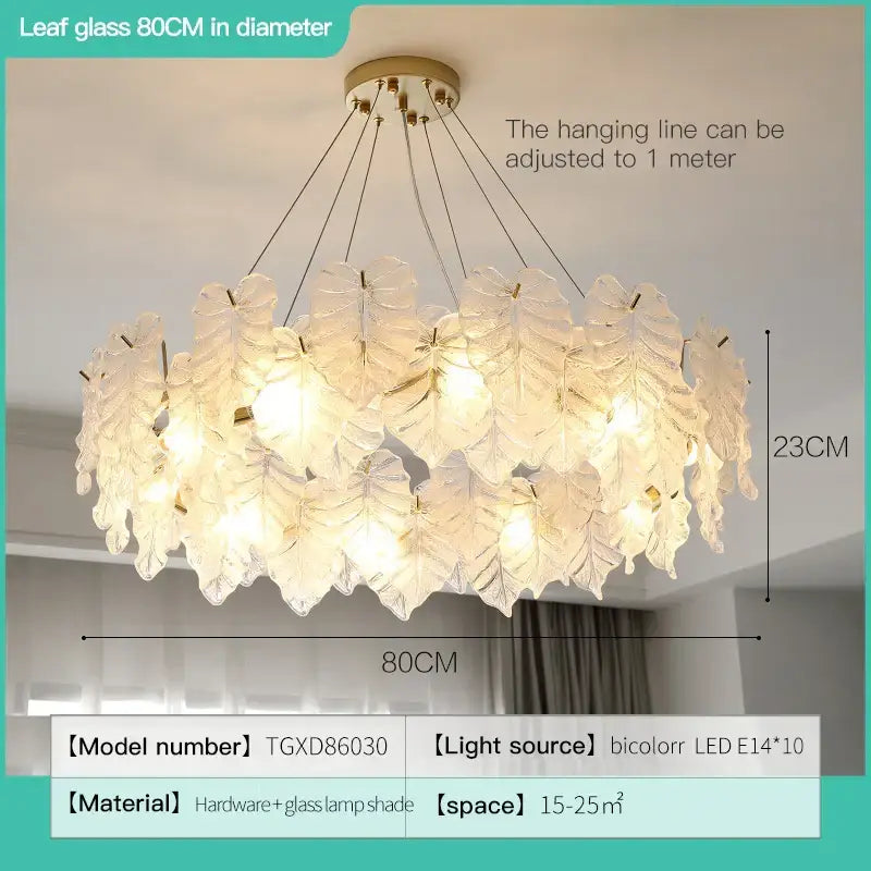 Elegant white leaf crystal chandelier for living room gold mount