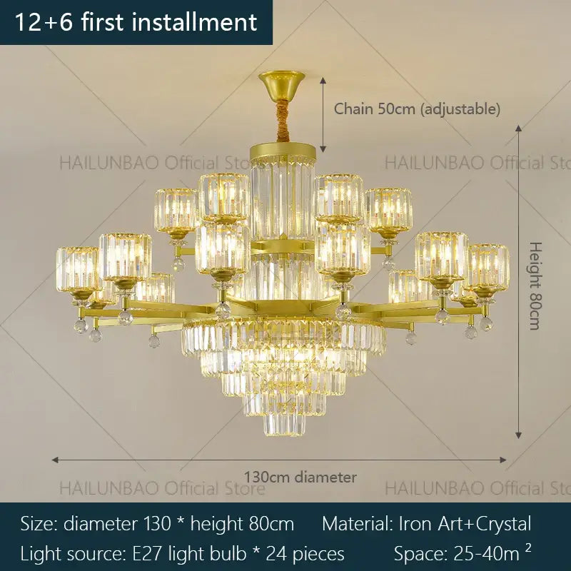 crystal chandelier golden multi tiered living room lamp