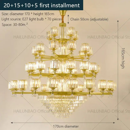 crystal chandelier golden multi tiered living room lamp