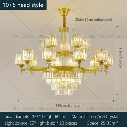 crystal chandelier golden multi tiered living room lamp