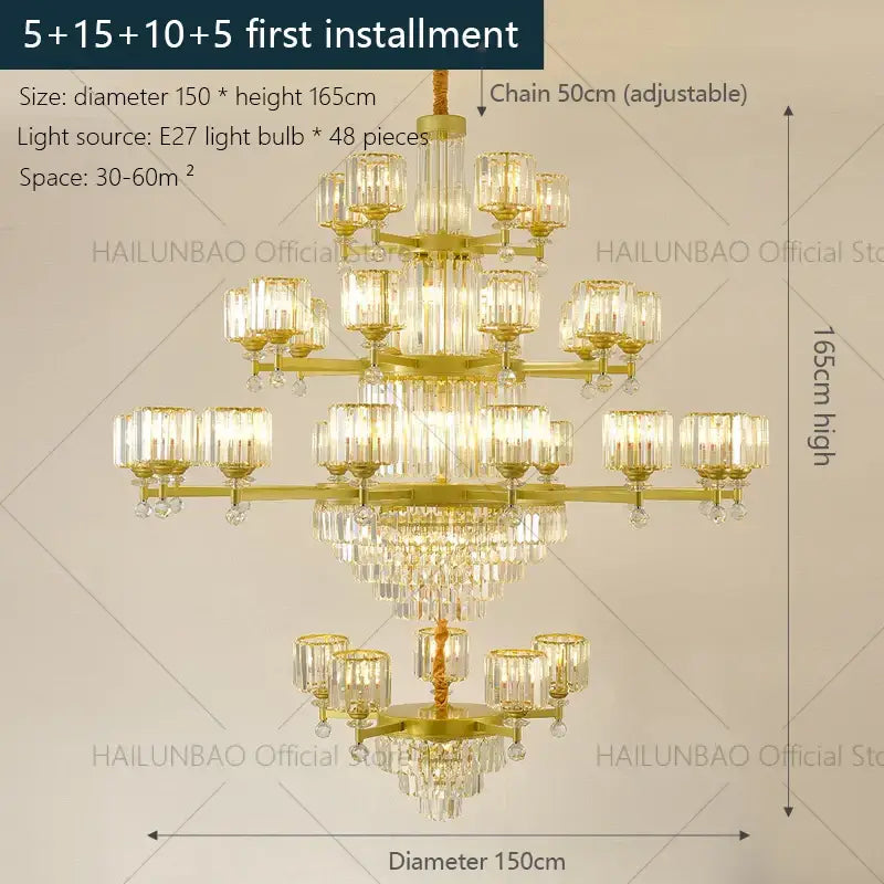 crystal chandelier golden multi tiered living room lamp