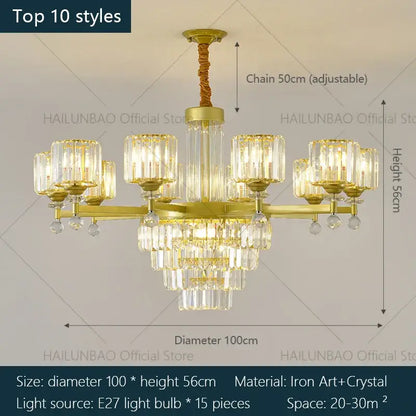 crystal chandelier golden multi tiered living room lamp