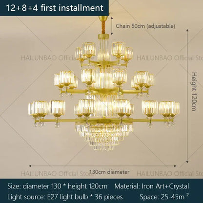 crystal chandelier golden multi tiered living room lamp
